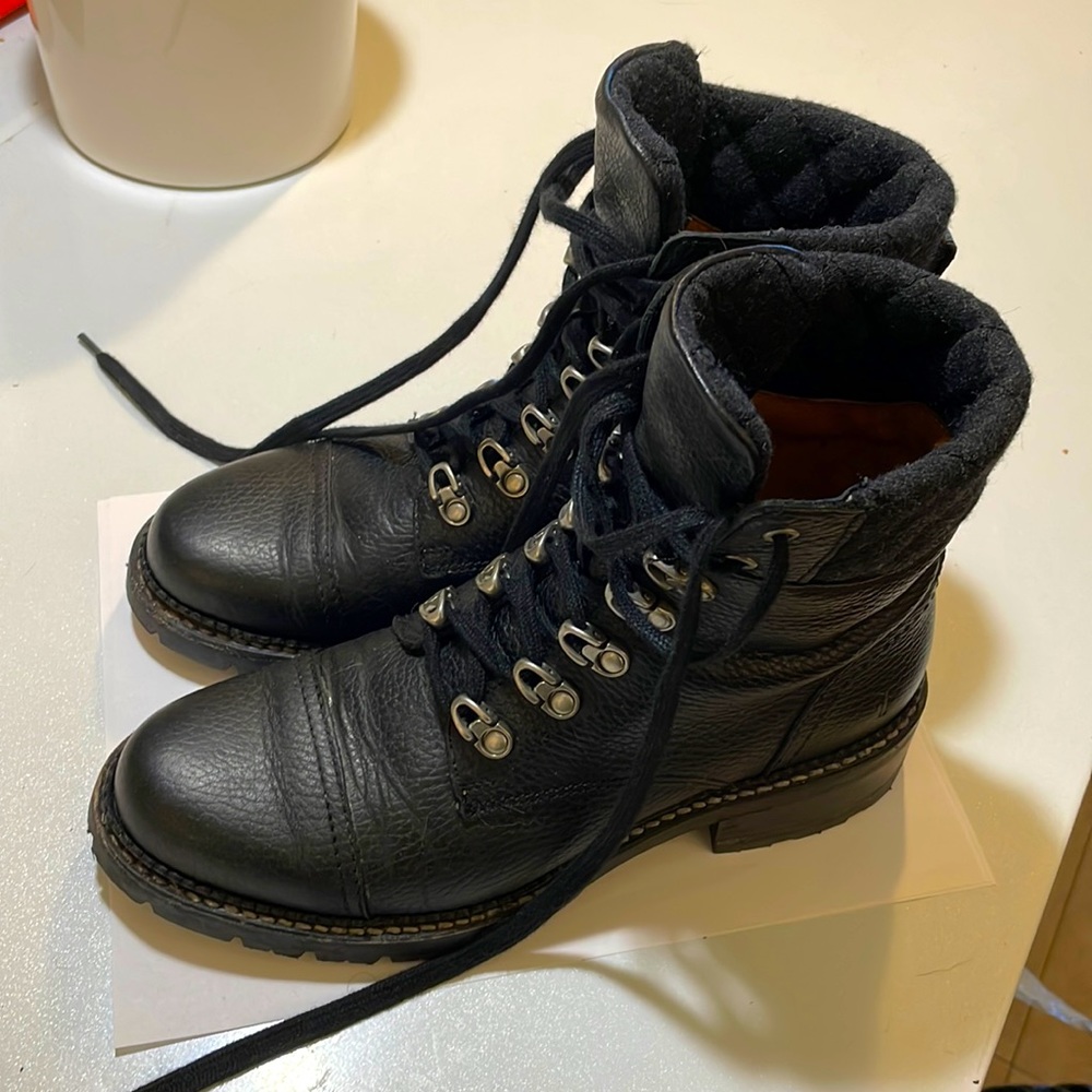 Frye Black Leather Combat Boots